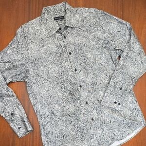 JHANE BARNES Black and White Casual Button Down Shirt Men's L Trim Fit